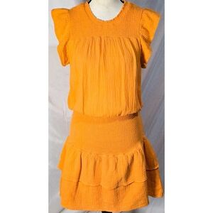 Anthropologie Sundays Shae Dress Orange Cotton Ruffle Shirred Ruching